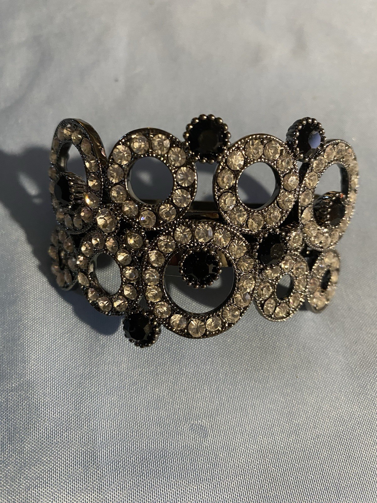 Vintage Crystal & Black Rhinestone Hair Clip Barrette Silver Tone Set Glamour