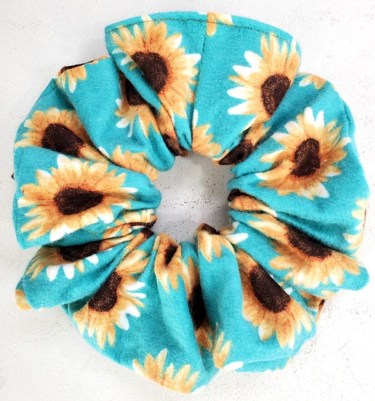 Handmade Women’s Scrunchies size XL Teal Cotton Snuggle Flannel Sunflower New