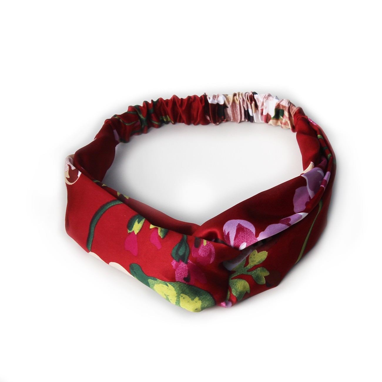 Knotted Floral Headbands 4-Pack Satin Chiffon Pink Red White Blue-Green
