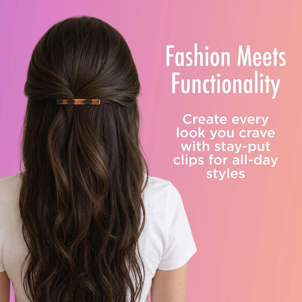 Stay Tight Hair Barrettes 4 Pack Slideproof Flat Clips for All Hair Types