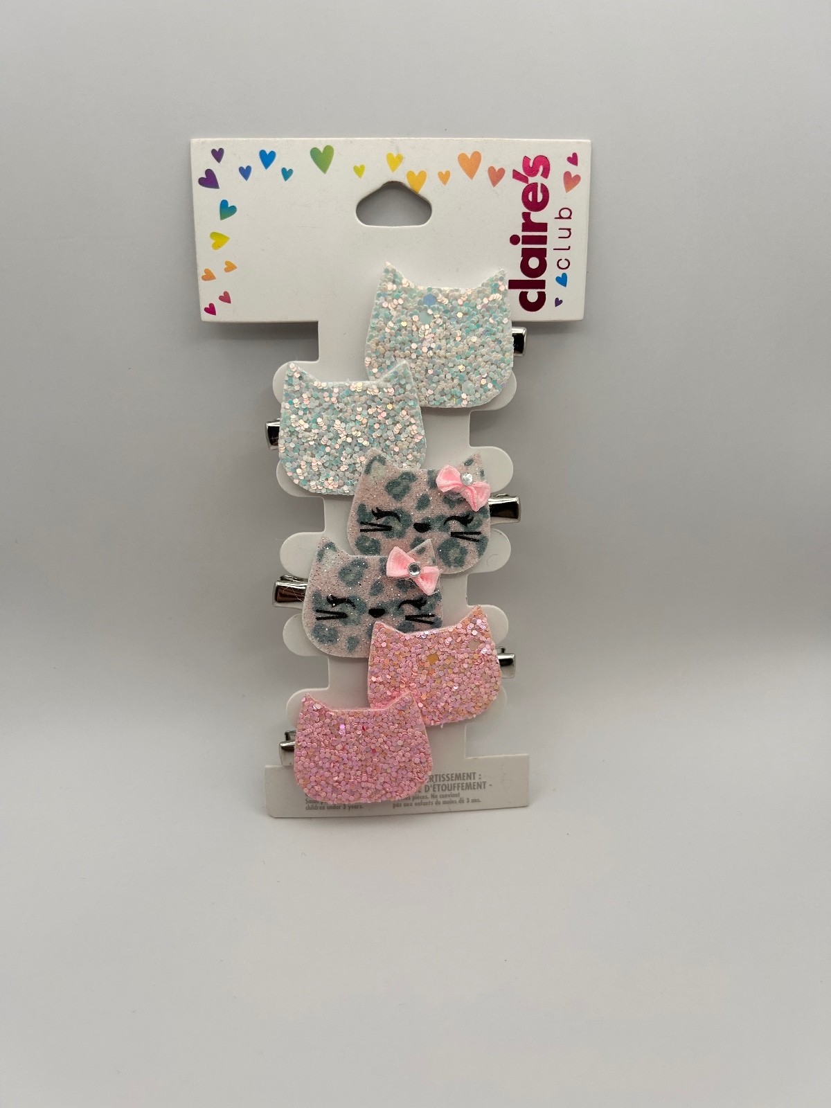 Claire’s Club Cute Cat Hair Clips Set – Glitter and Leopard Print