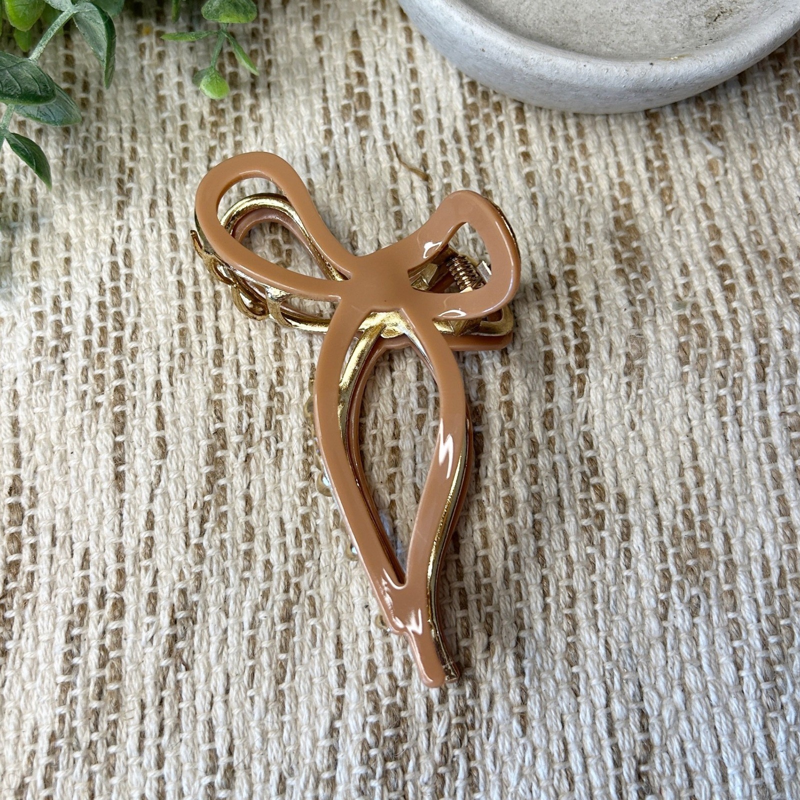 Brown and Gold Bow Style Hair Claw Clip