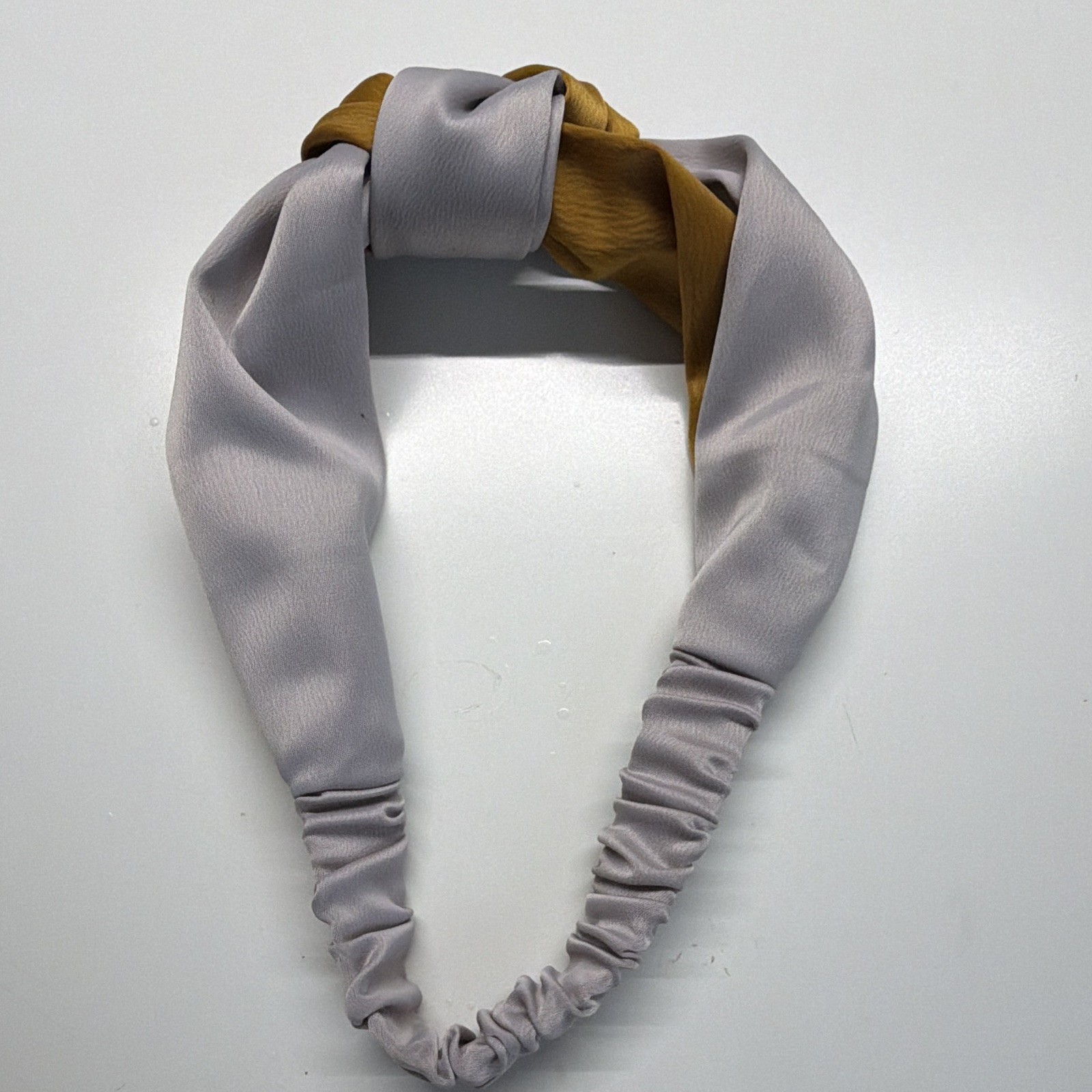 Gray & Yellow Solid Fabric Knotted Headband Elastic Back Classic Casual Women