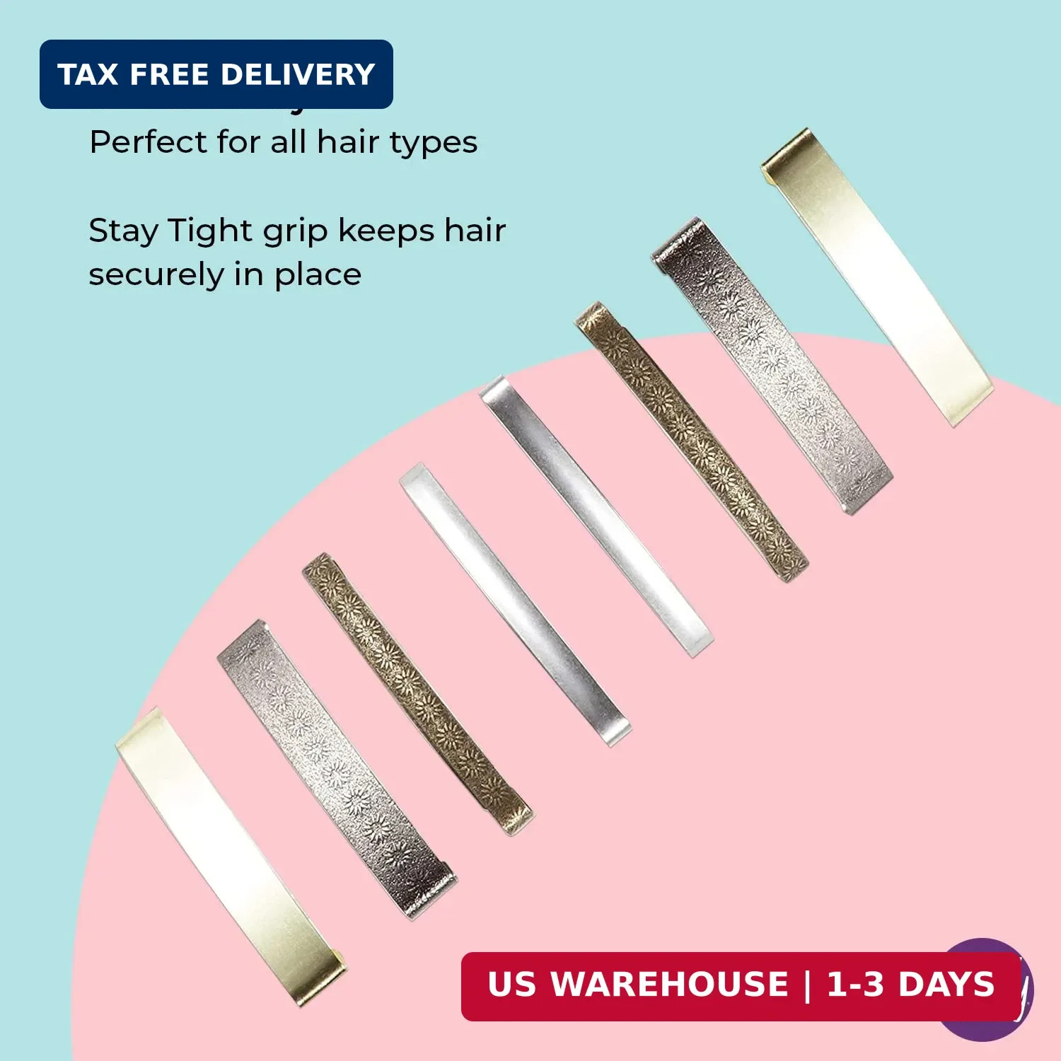 Goody Stay Tight Hair Barrettes – 8 Ct, Assorted Metallic Colors, Non-Slip Flat