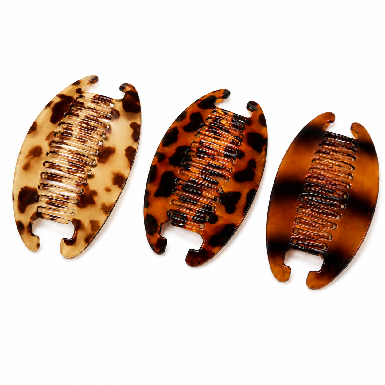 3 Set Brown Cheetah Banana Hair Comb Vintage Style French Twist Updo Barrette