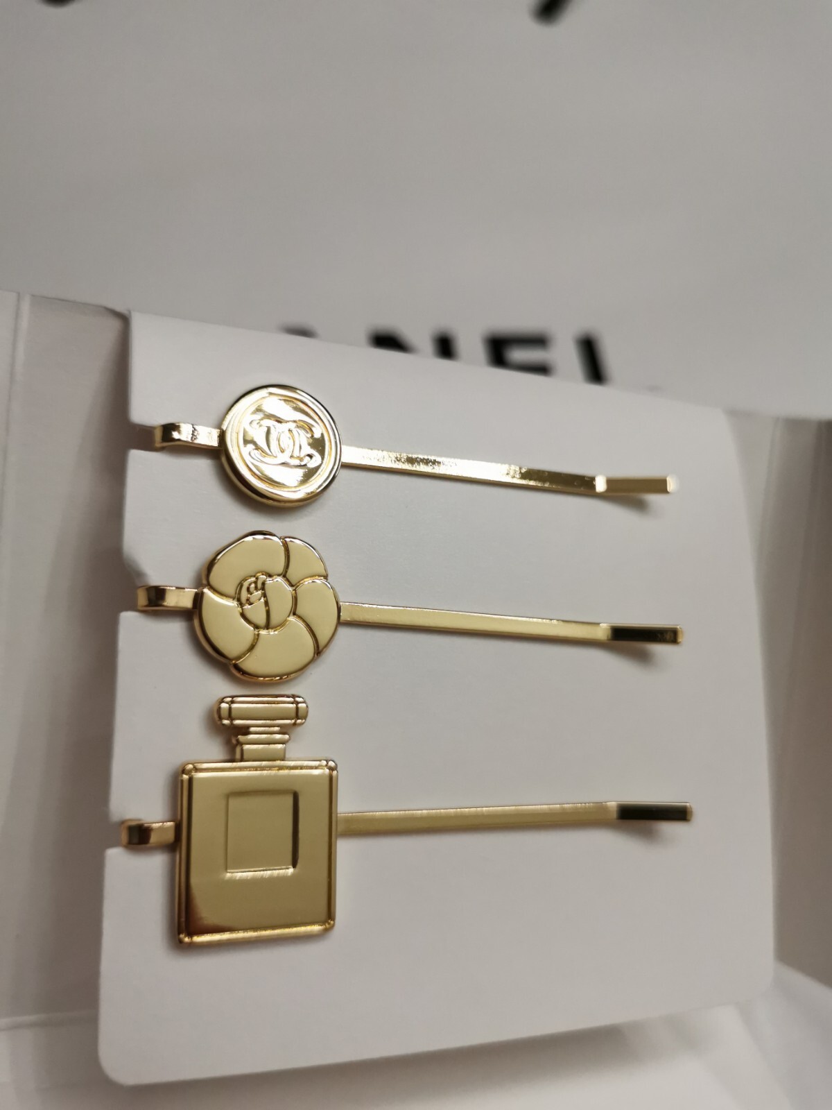 New Authentic CHANEL Hair Pins 3Pcs Set Beauty Gift Coco Logo Hair Bobby Pins
