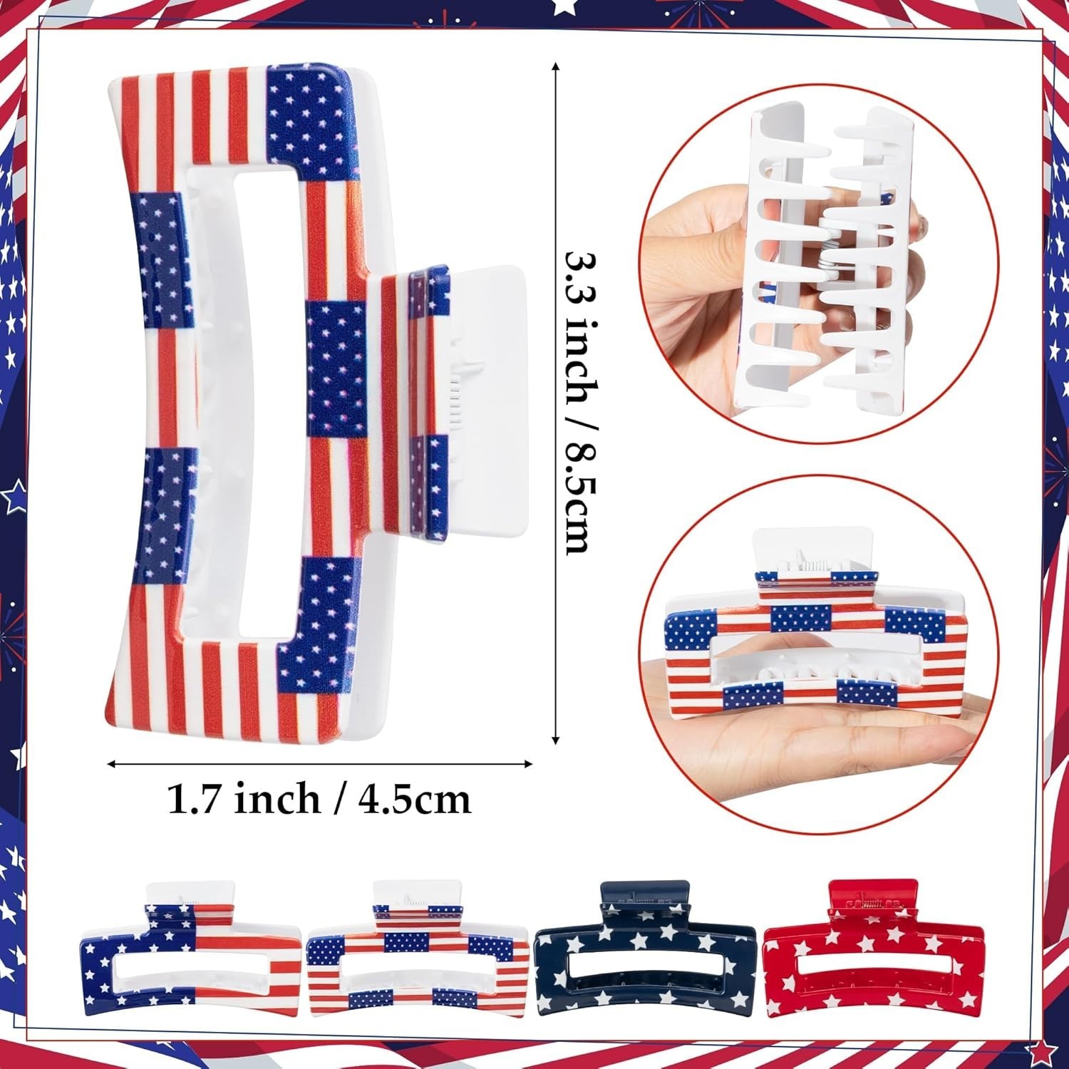 4Pcs American Flag Hair Claw Clips for Women Girls – Independence Day 4th