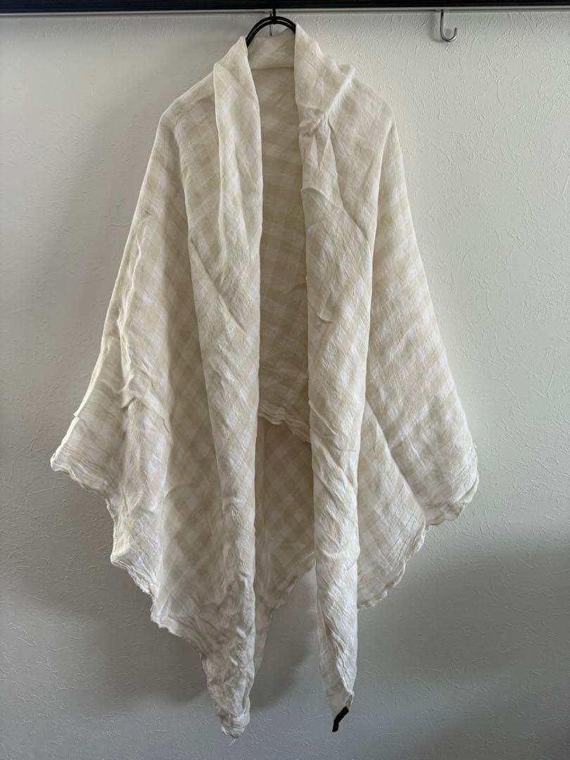 Daniela Gregis Linen Patchwork Stole White Check 140cm x 140cm