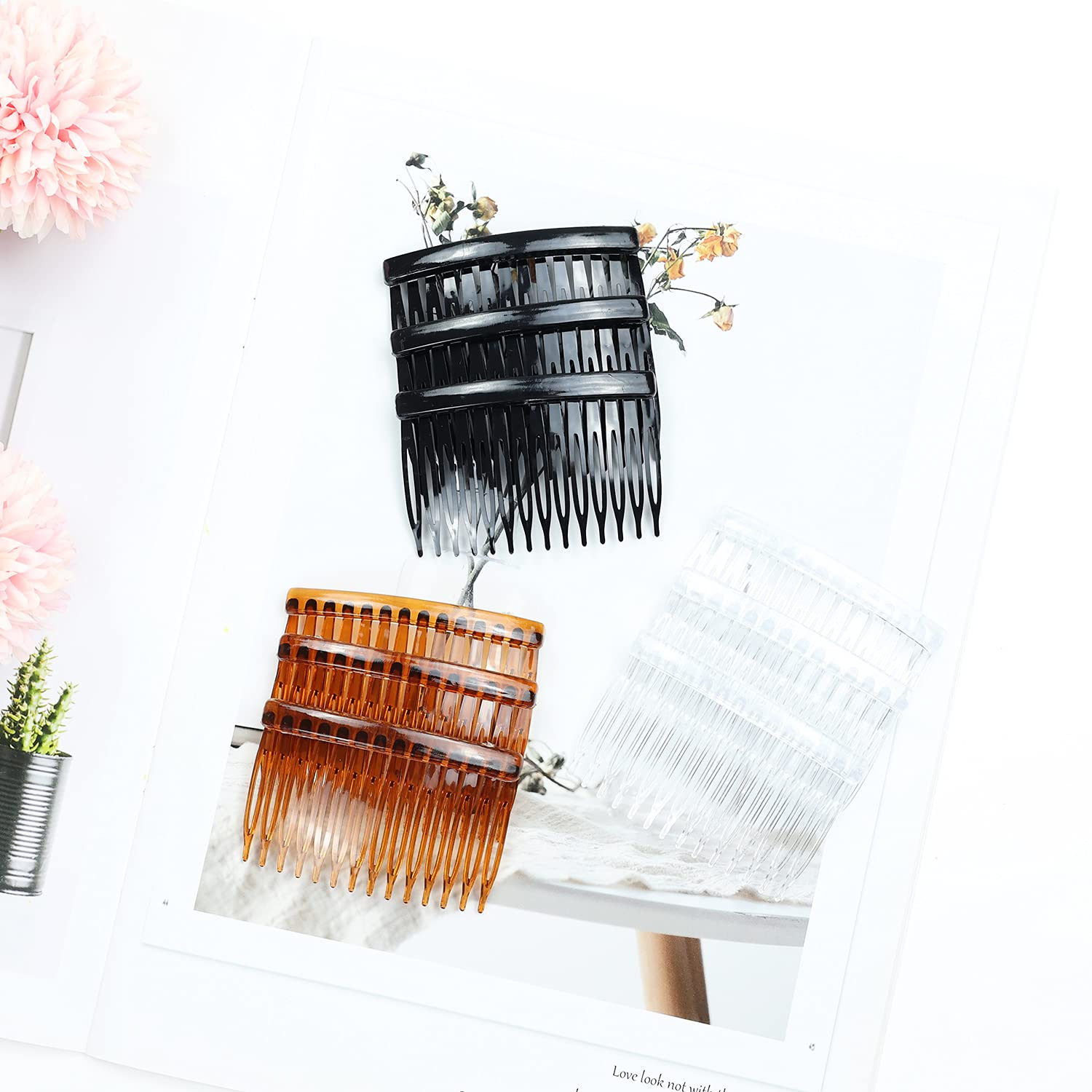 Cinaci 30 Pack Clear White Black Brown Plastic Hair Side Combs Slide Bun Holder