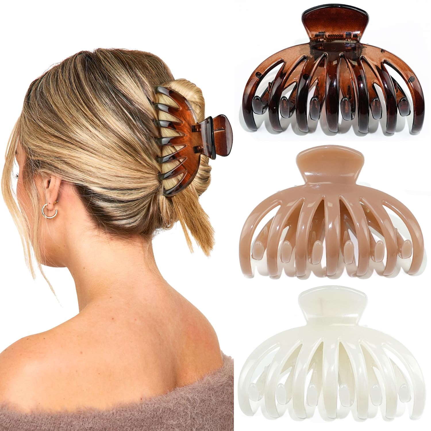 Mevnccola Acrylic Hair Claw Clips for Women – 3.3 Inch White Pink Brown