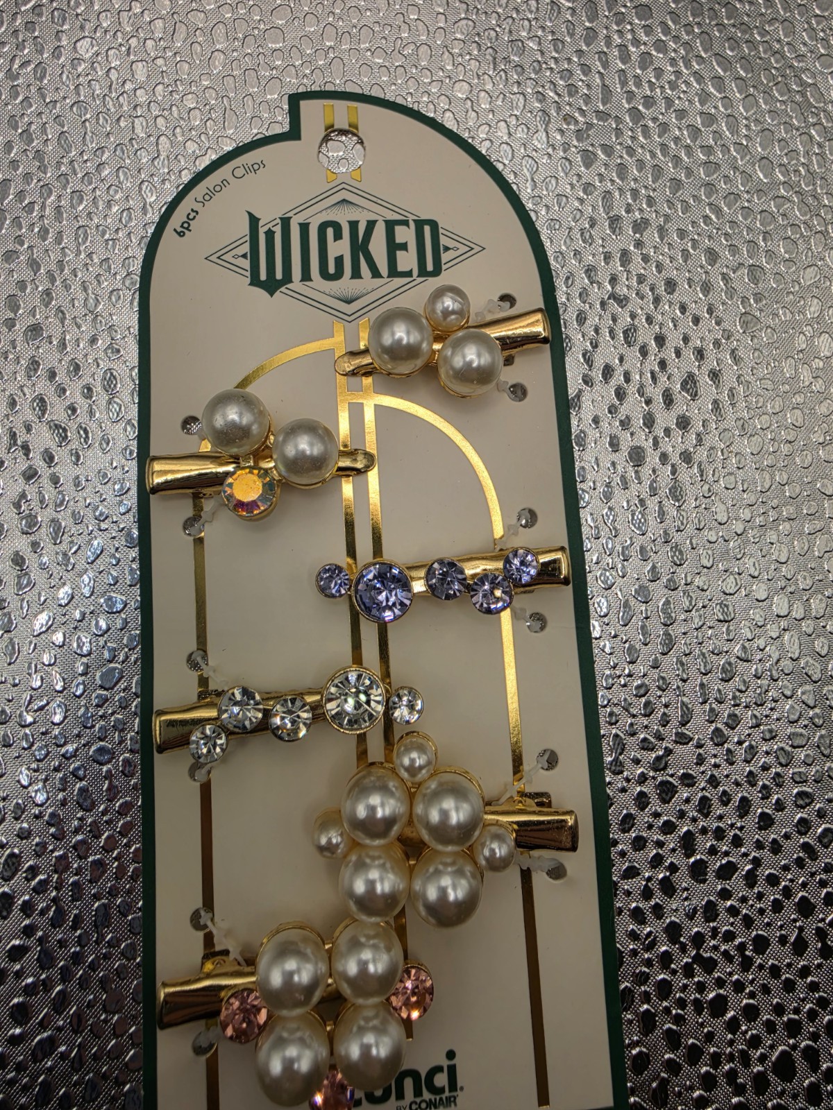 scünci Wicked Decorative Gold Metal Hair Clip Set Pearl & Rhinestone Accents