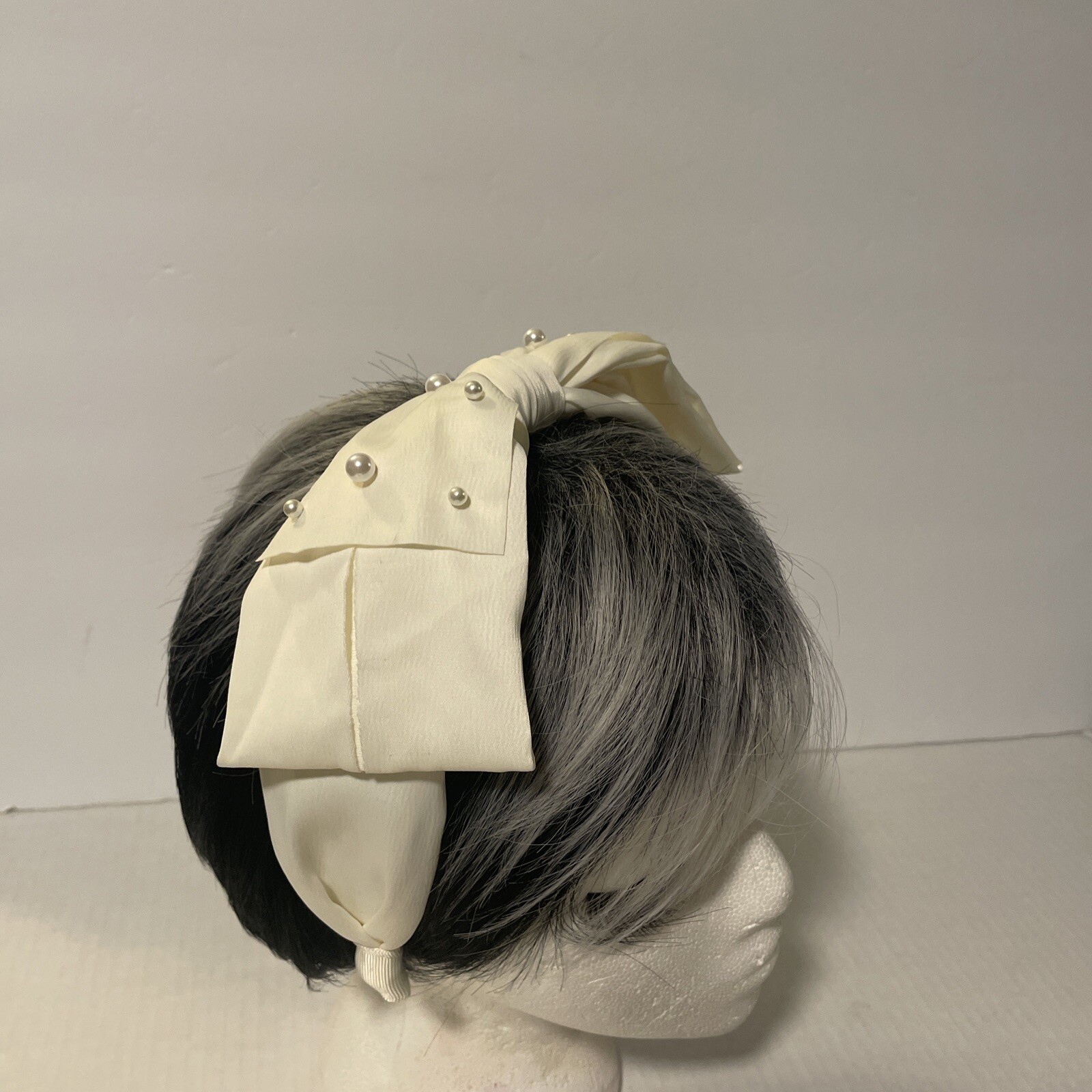 Off White Fabric Headband w/ Faux Pearls. For Wedding, Party NWT
