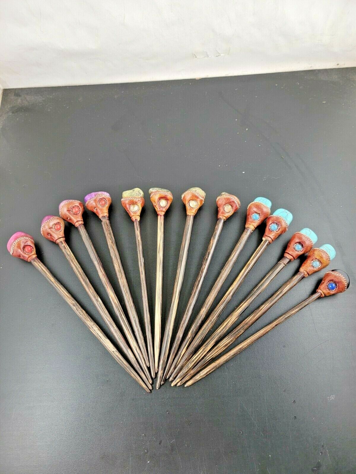 Natural Tumbled Healing Gemstone Crystal Wooden Hair Stick Pin Handmade Fashion