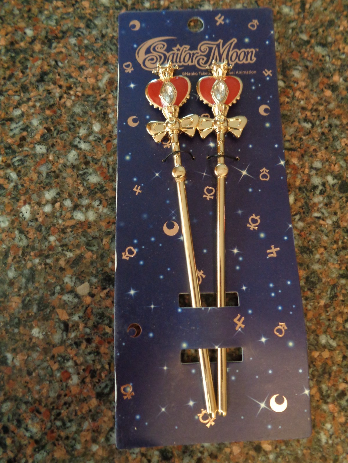 Sailor Moon Hair Sticks Spiral Heart Moon Rod Metal Gold Tone Accessory New