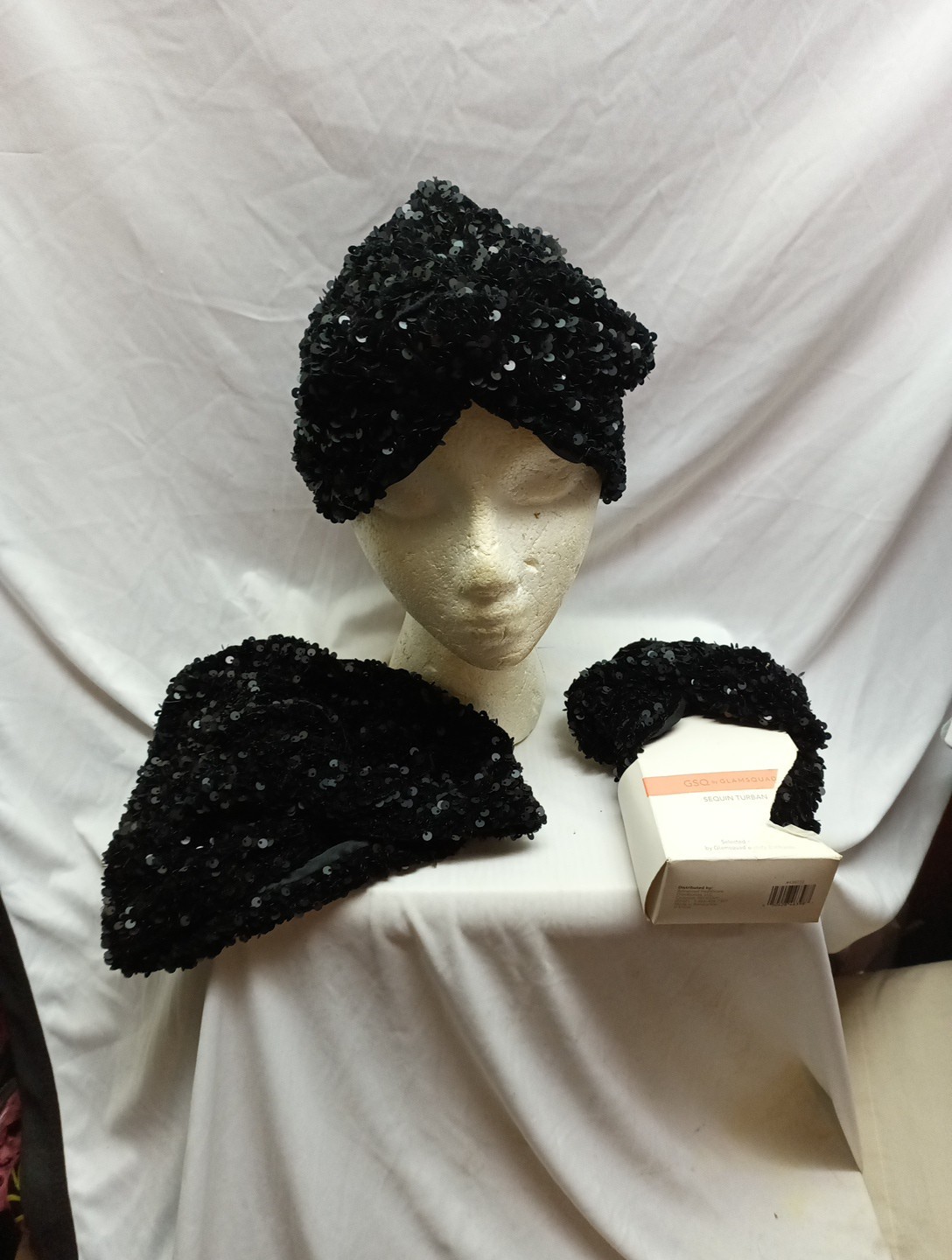 Vintage GSQ Glam squad Sequin Turban Black One Size Fits Most Lot Of 3