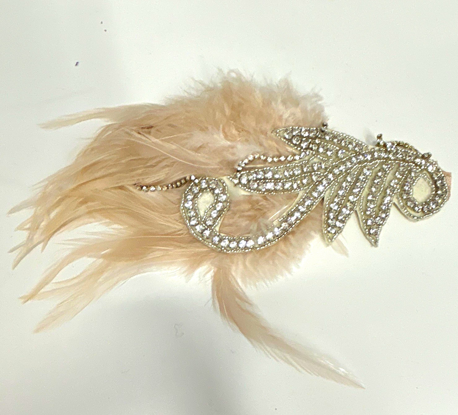 Women’s Beige Silver 20s Feather Metal Rhinestone Hair Clip Wedding Party
