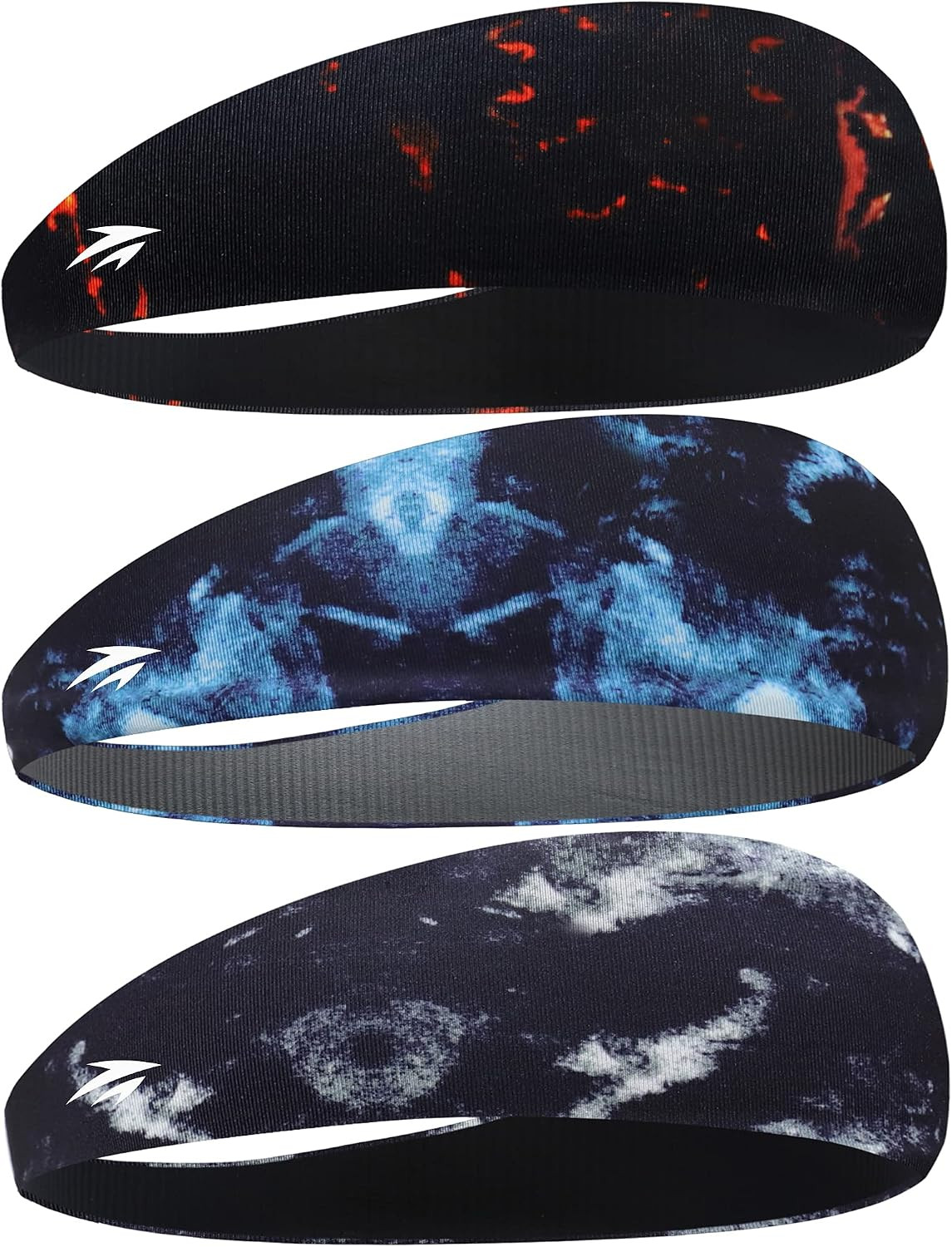 Mens Headbands 3 Packs Guys Sweatband D: Black+White, Black+Blue, Black+Red
