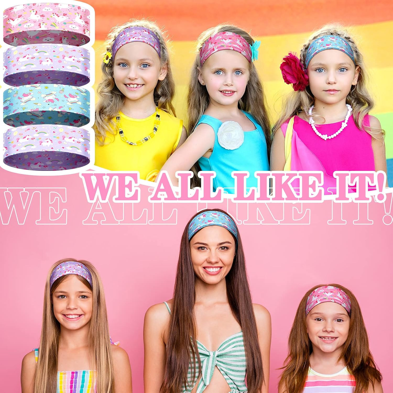 6 Pcs Unicorn Headbands for Girls Cute Elastic Bandeau Adjustable Wide Rainbow H