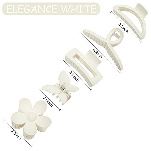 5 Pack Hair Clips Cute Claw Clips for Thick Hair 5 Count (Pack of 1) White