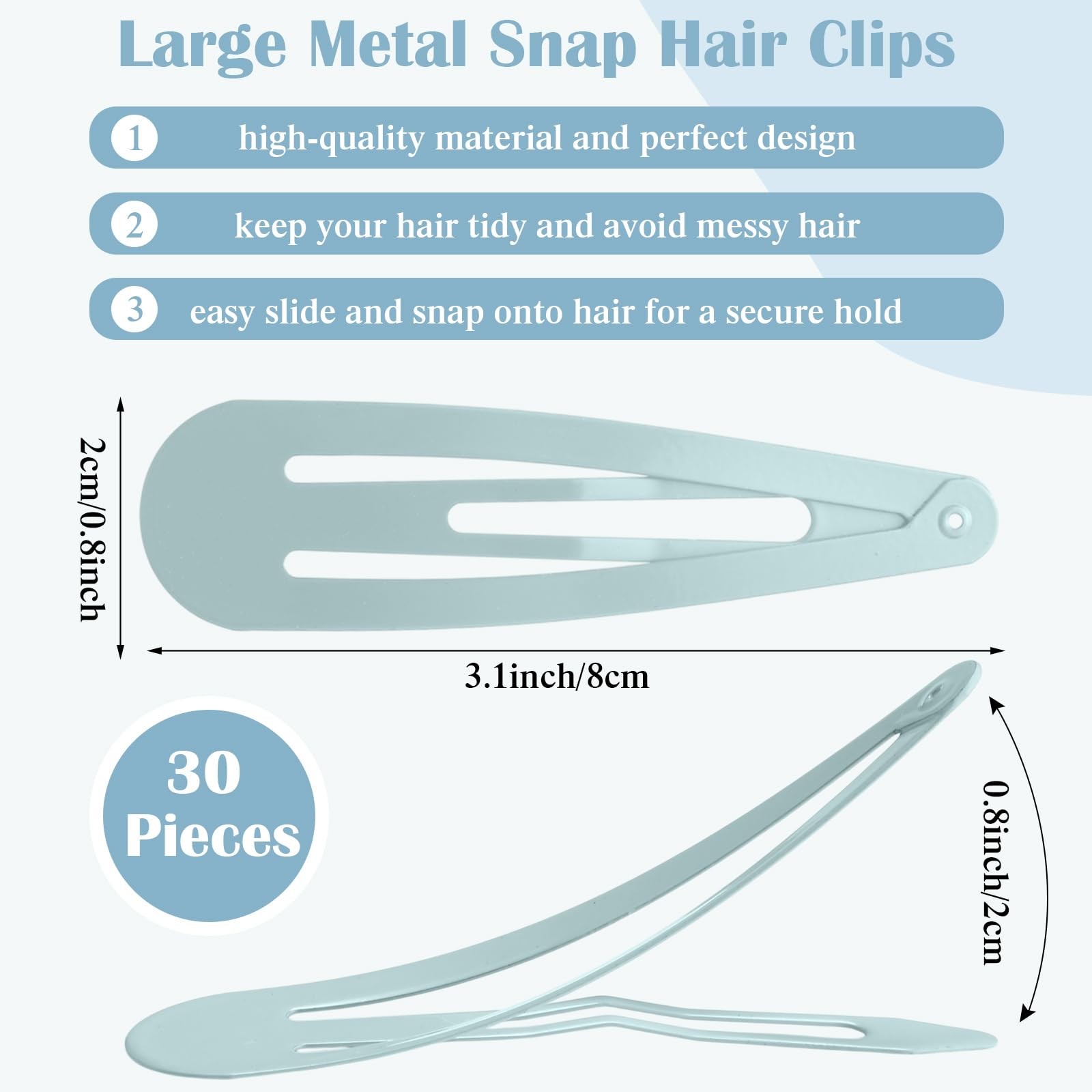 30 Pieces 3.1 Inch Large Metal Snap Hair Clips Nonslip Barrettes Women Hair A…