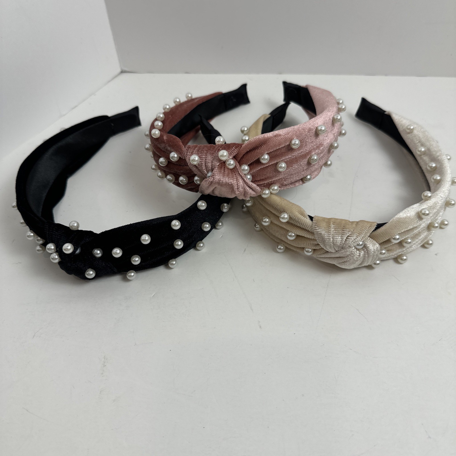 Lot of 3Trendy Various Headbands Hairbands Fabric Velvet Pearls Big Knots