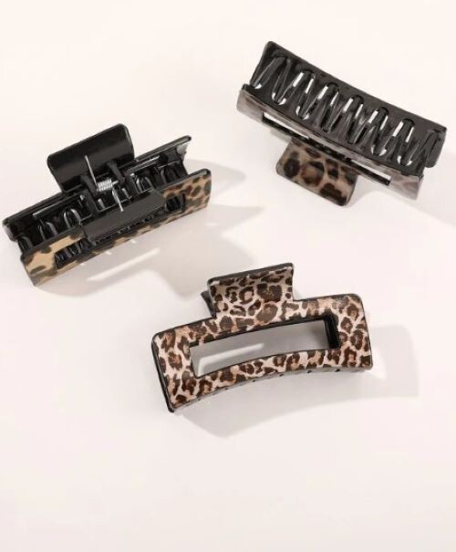 Leopard Animal Print Claw Clips Large Thick Heavy Hair Strong Hold lot of 3