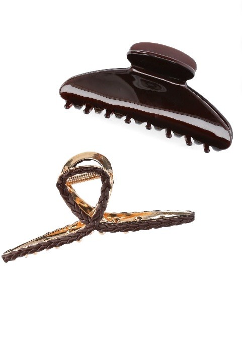 Time and Tru 2 Pack Hair Claws, Looped And Braided PU Hair Claws Blue & Brown