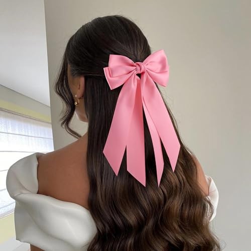6Pcs Bow Hair Ties Non-Damage Ponytail Holders Hair Bows White/Pink/Red/Black