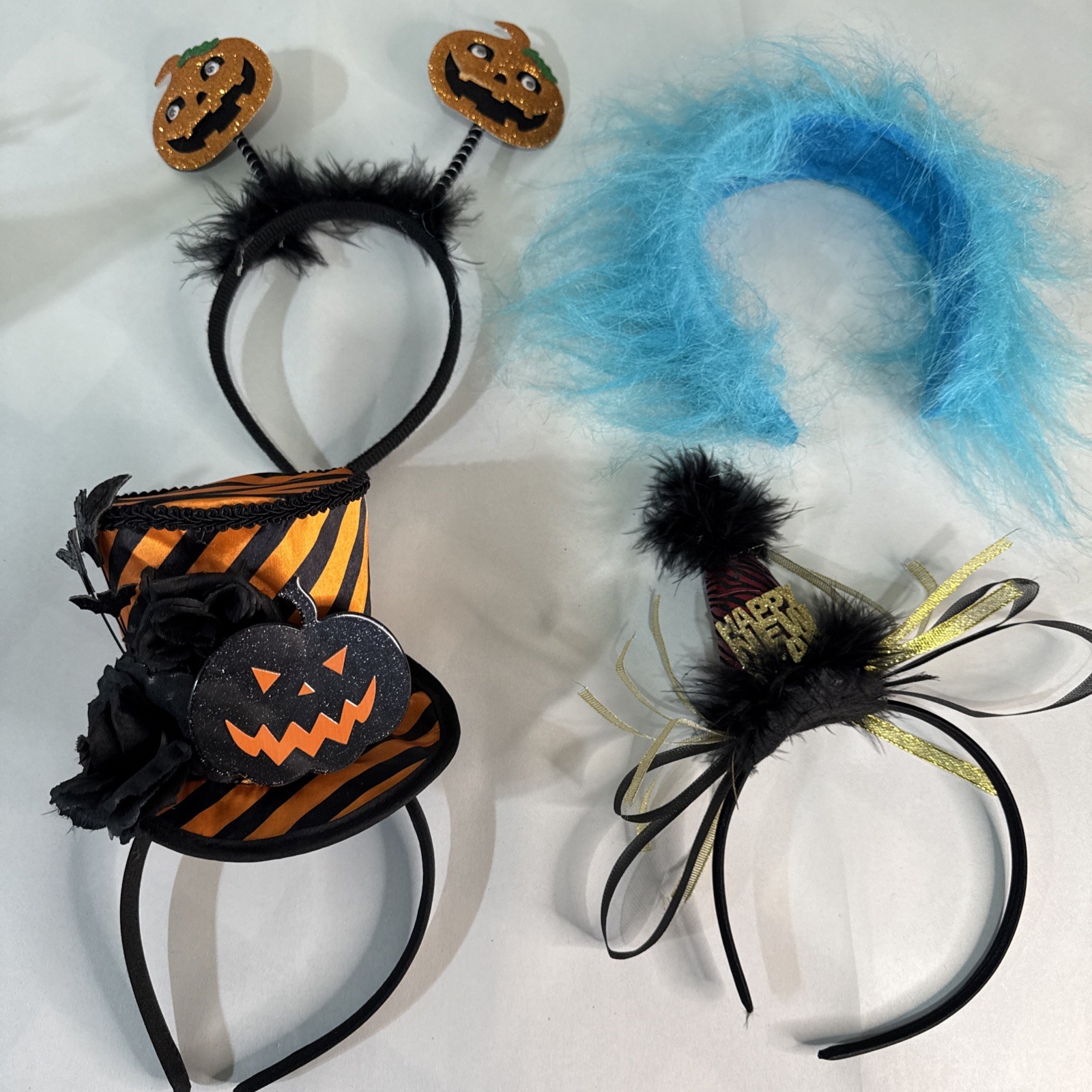 Mixed Lot of 4 Holiday Headbands Halloween & Happy New Years Top Hat Pumpkins