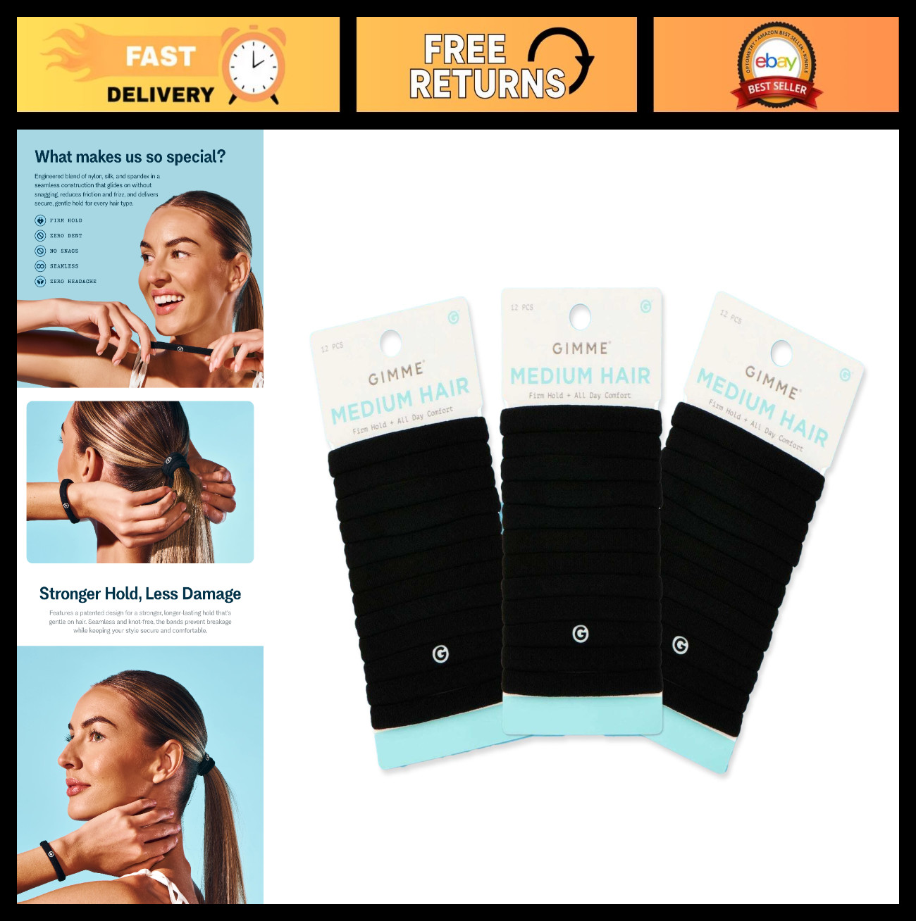 Medium Hold Hair Bands – Seamless Spandex & Nylon Ties, No-Crease Elastic Ponyta