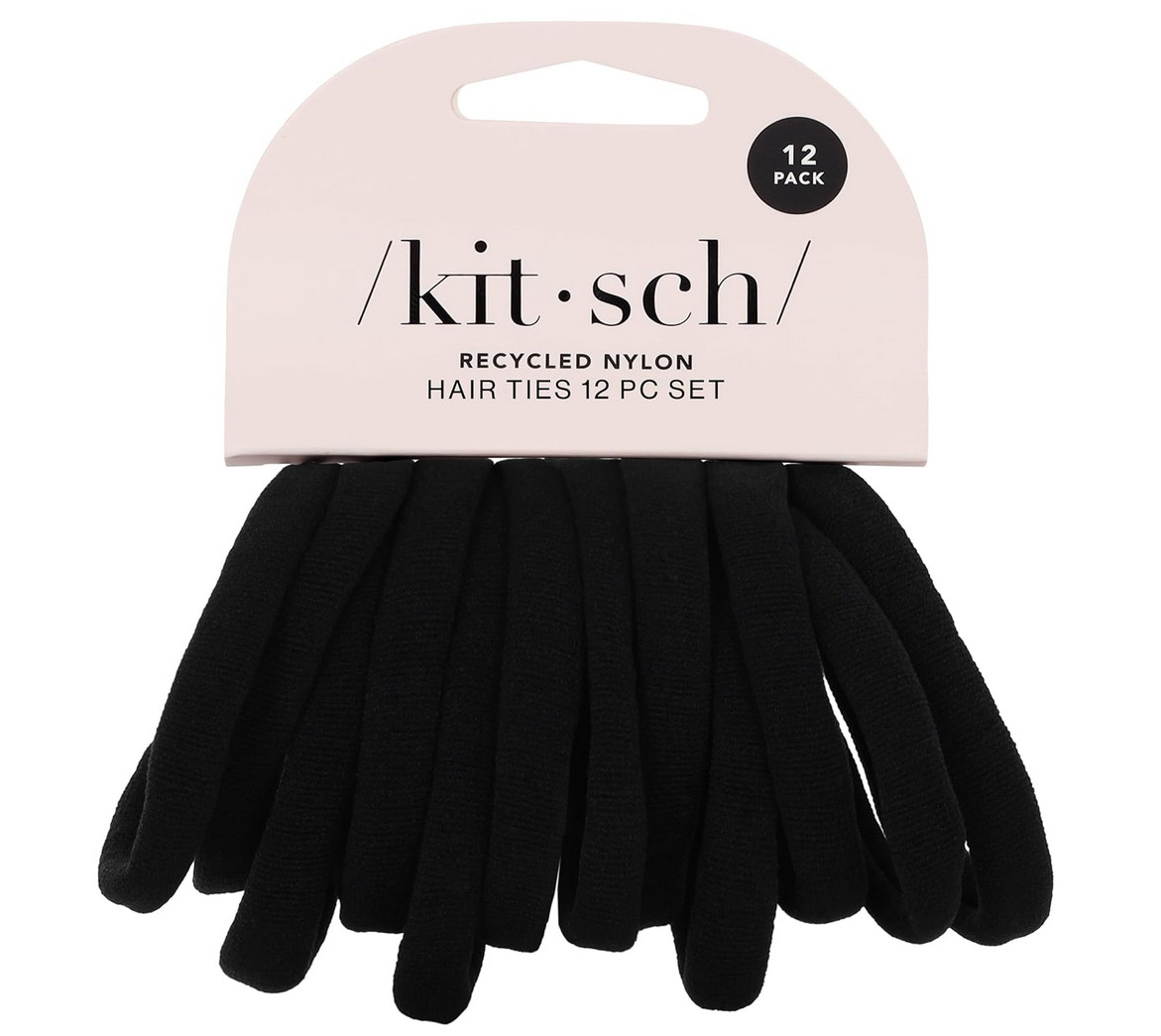 12 Pc Nylon Hair Ties No Damage Stretch Ponytail Holders Black