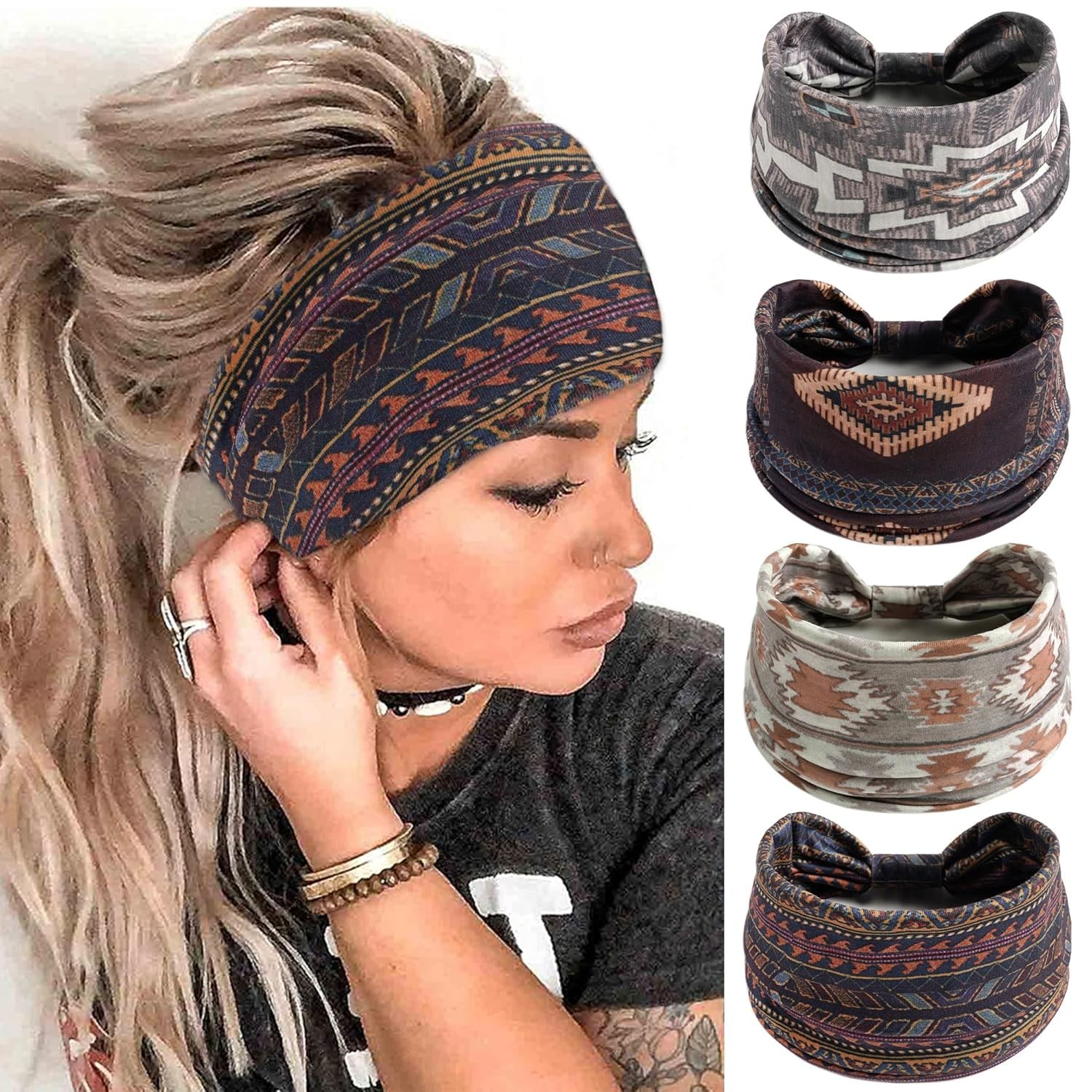 Boho Wide Headbands for Women Vintage Floral African Braids Hair Accessory Large