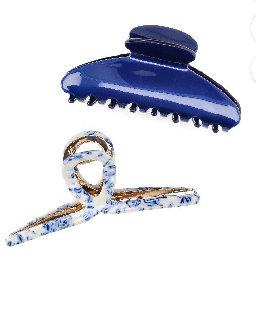 Time and Tru 2 Pack Hair Claws, Looped And Braided PU Hair Claws Blue & Brown