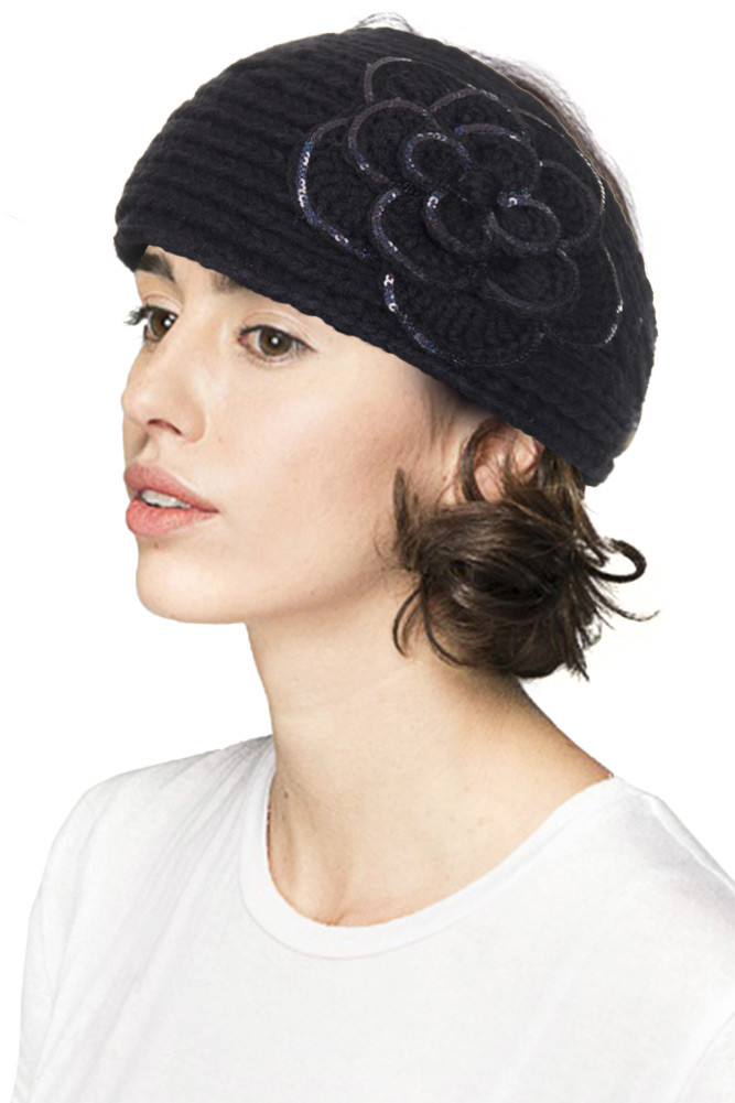 C.C Women’s Flower Pendant Winter Cable Knit Headband Headwrap Earmuff