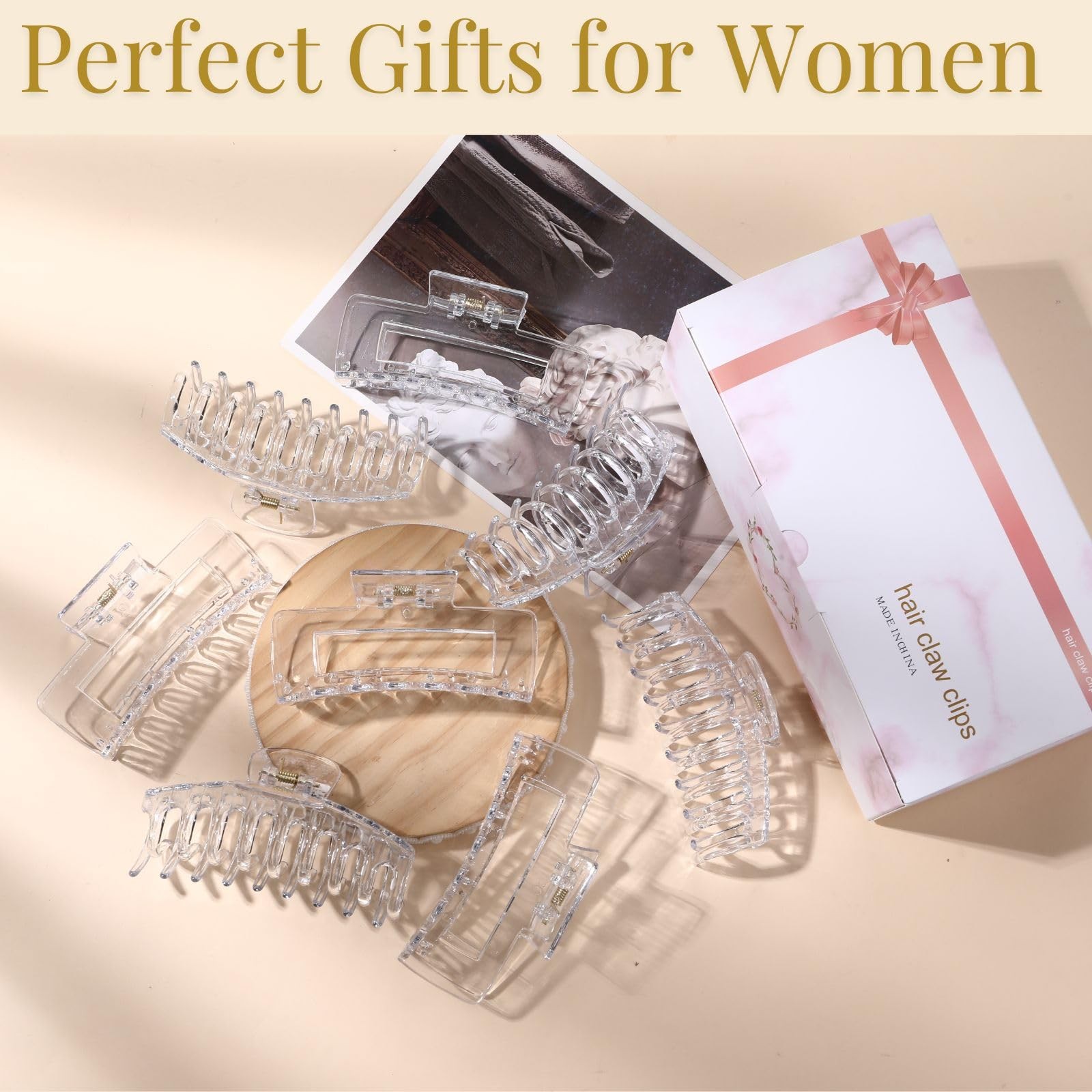 Clear Hair Clips for Women -8 Pack 4.3 Inch Large 8 Count (Pack of 1),