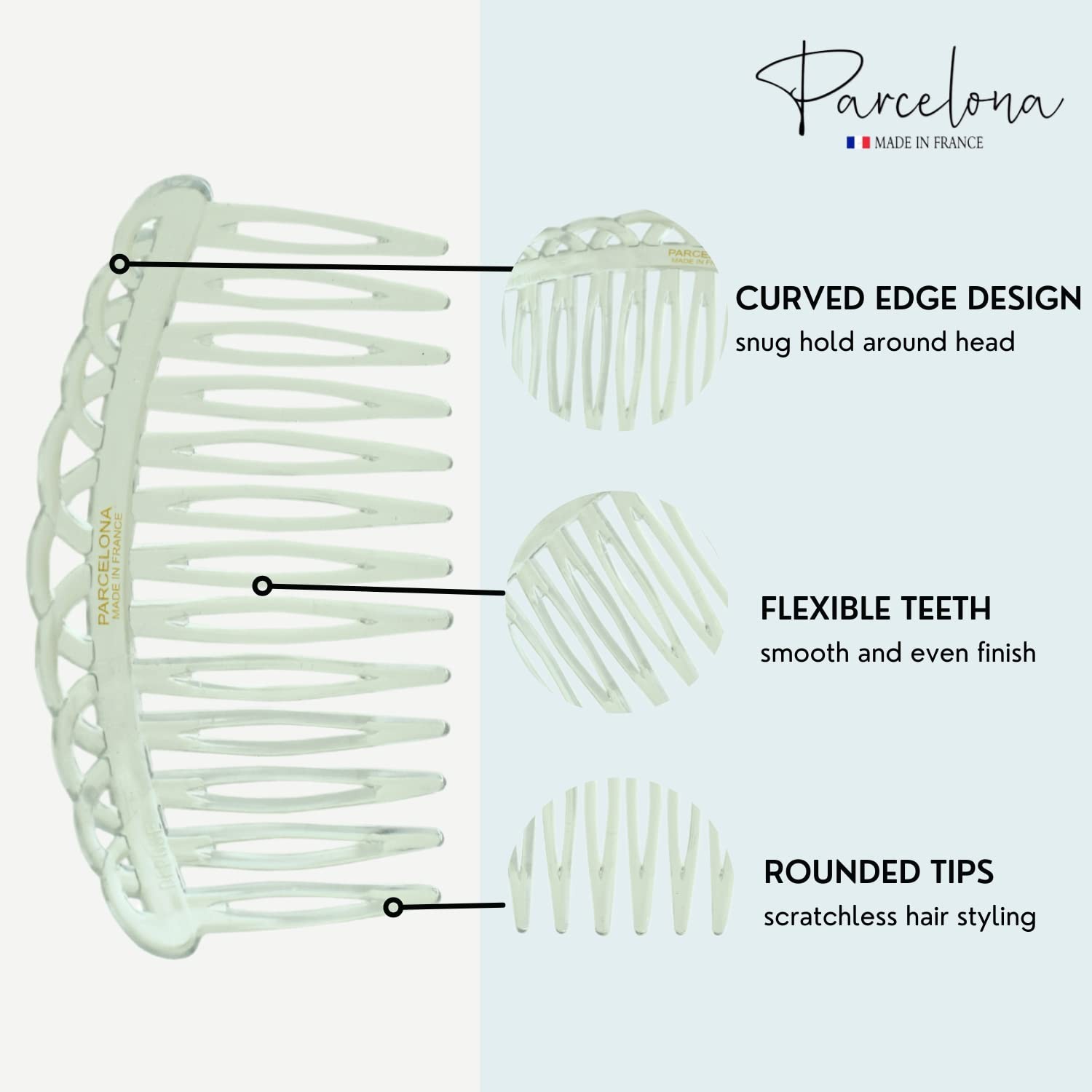 Parcelona French 13 Teeth Crown Small Cellulose Side Hair Combs for Women(2 Pcs)