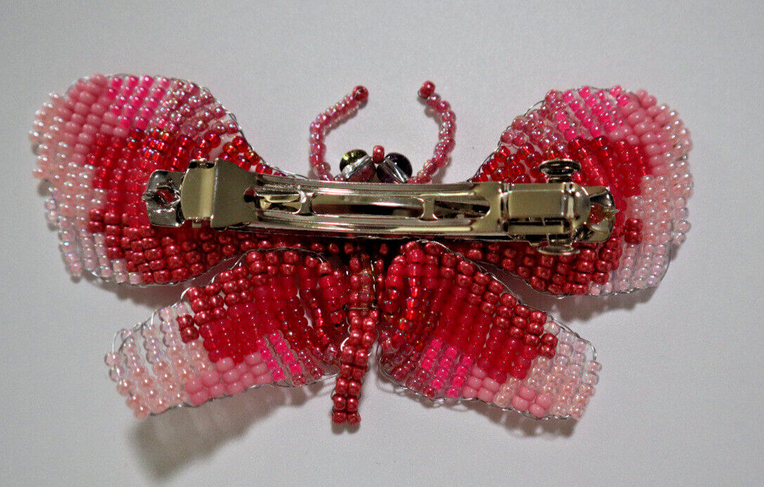 BARRETTE HAND MADE BEADED FRENCH HAIR CLIP HAIR ACCESSORY BUTTERFLY 4.5″ X 2″