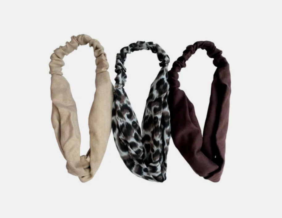 hildie & jo Main Event 3 pk SOFT STRETCH HEADBANDS – Solid & Leopard Pattern
