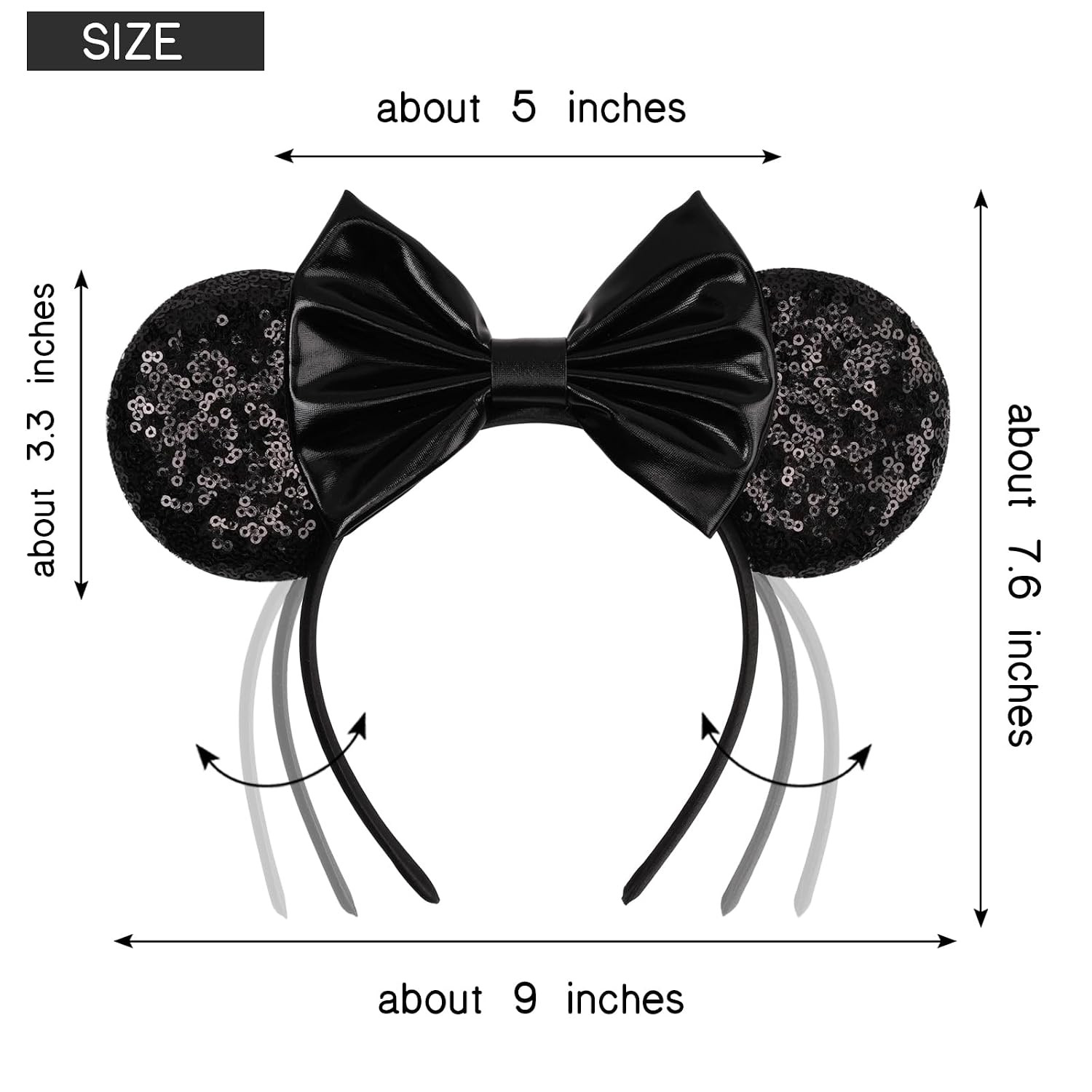 Mouse Ears Headband – Velvet Hair Bow Headwear with Sparkle Sequins