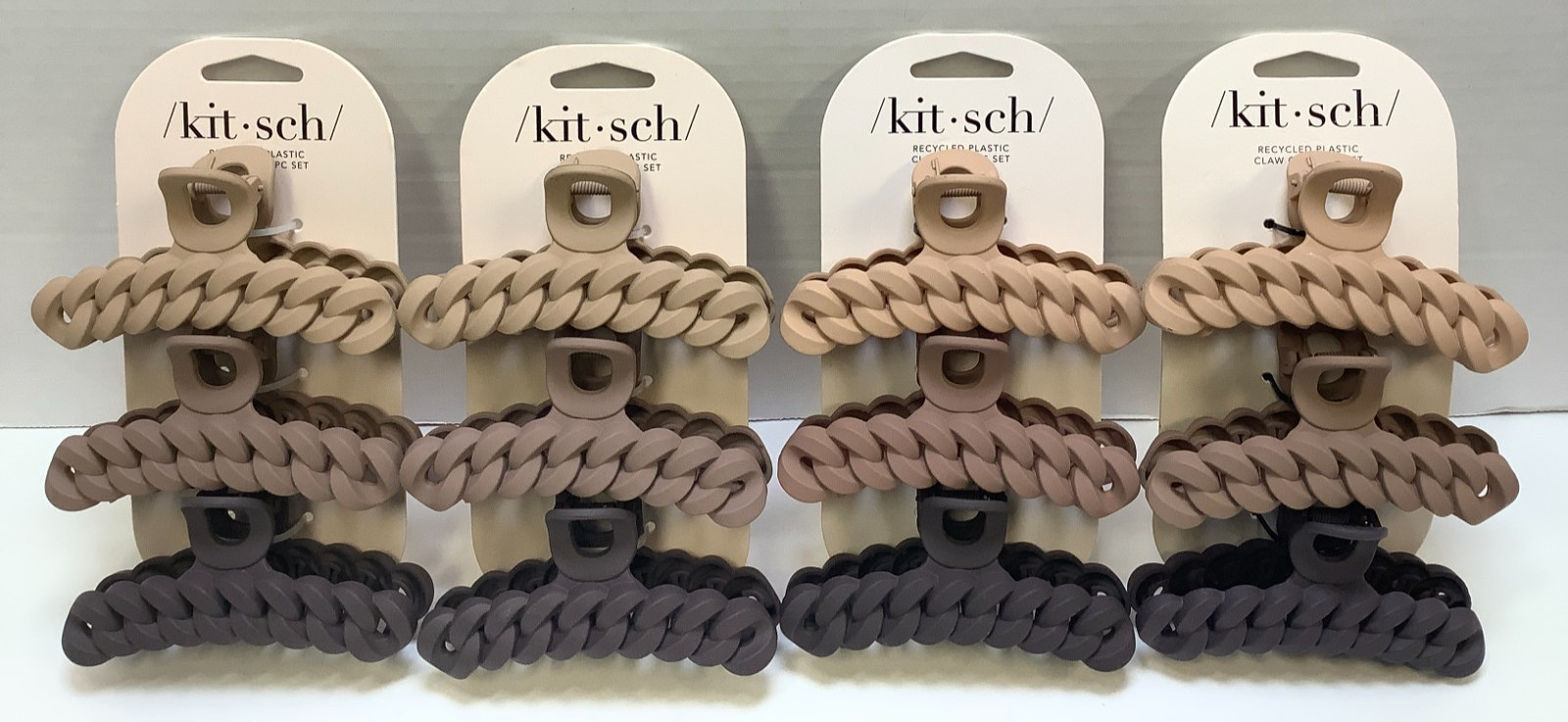 Kit-Sch Recycled Plastic Large Chain Claw Clips, 3pc Set, Neutral, Lot of 4