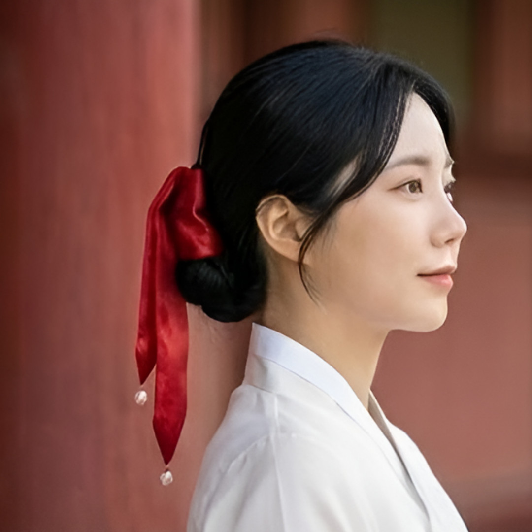 Korean Traditional Red Silk Daenggi Hair Accessory Hanbok Ribbon Barrette Kdrama