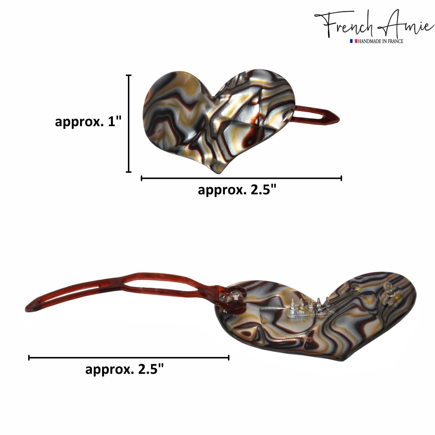 French Amie Cupid Hearts Small Celluloid Metal Free Snap Hair Clips – 2 Pcs