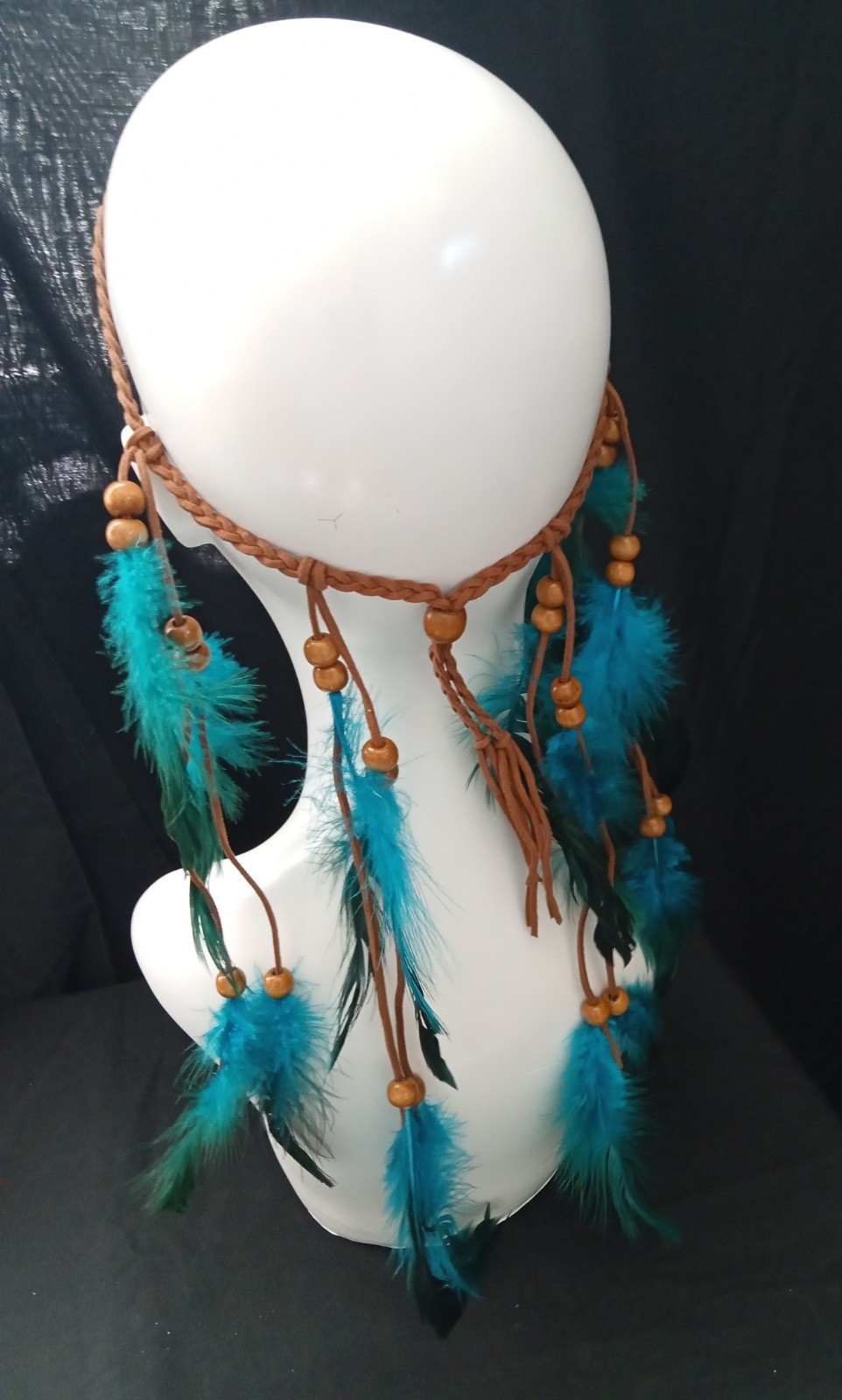 Boho Aqua Feather Headband Hippie Headdress Gypsy Indian Costume Hair