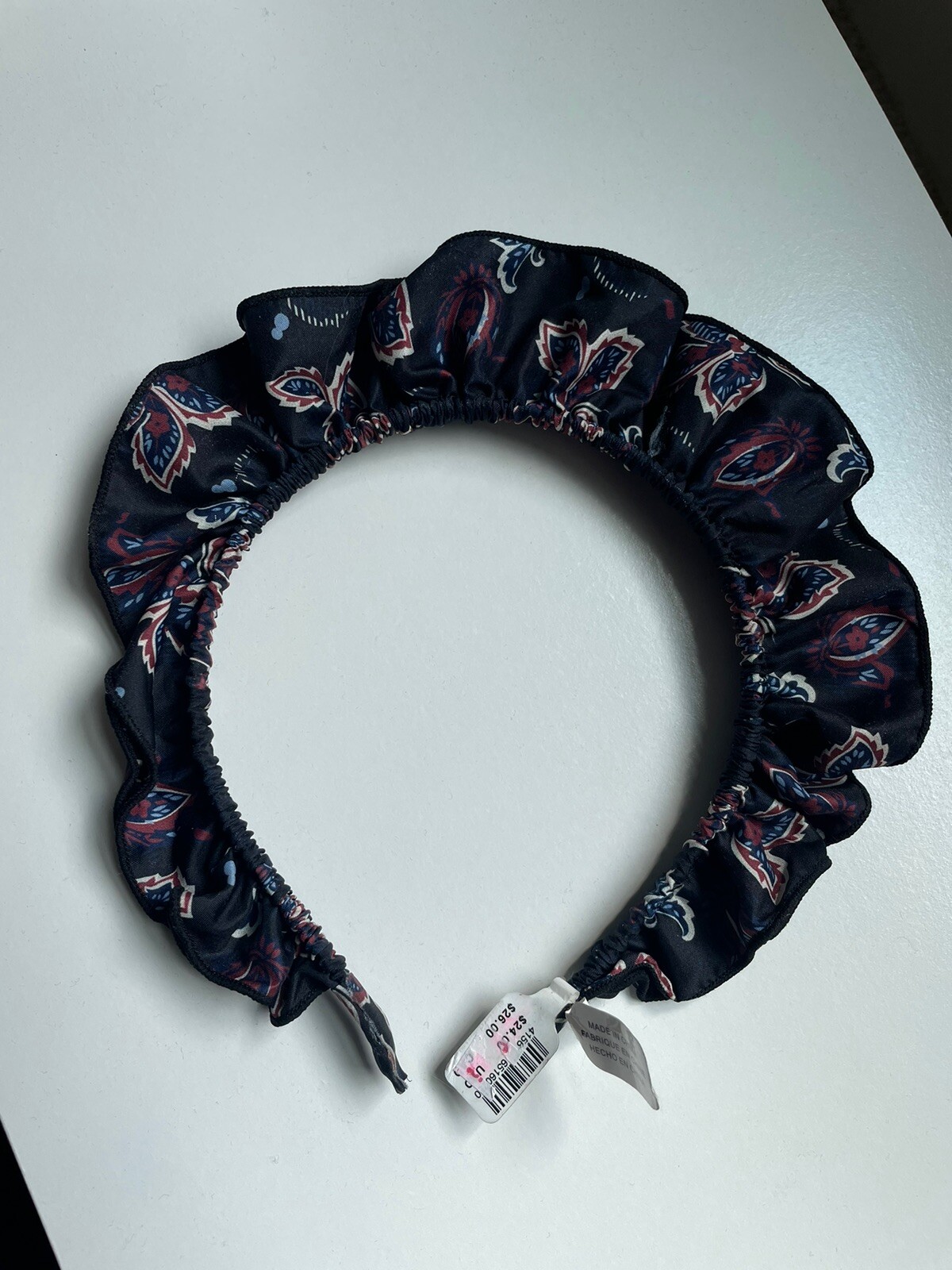 ANTHROPOLOGIE Eugenia Double Ruffled Silky FLORAL HEADBAND Black Blue Skinny