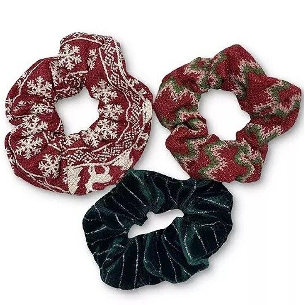 Christmas Scrunchie Hairbands (3 Piece Set) Xmas Fashion Style Holidays Chic NEW