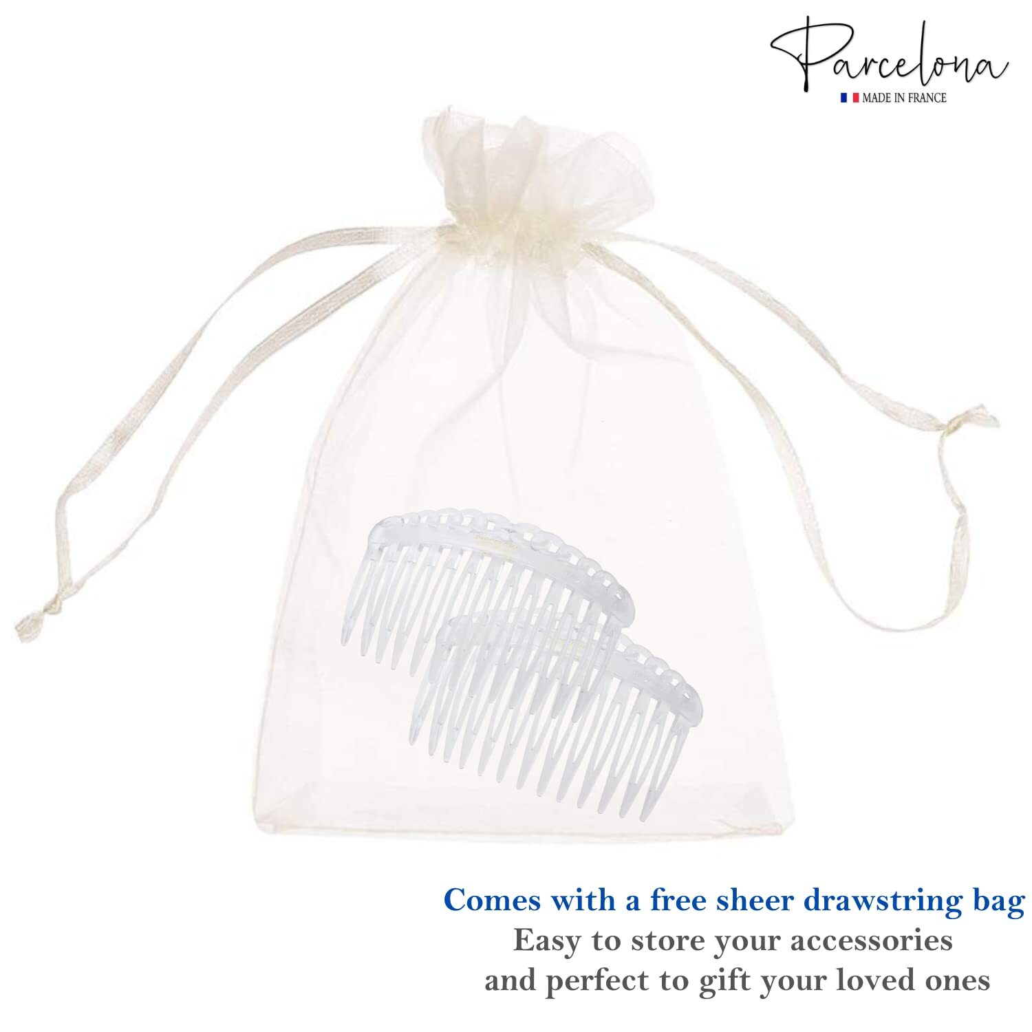Parcelona French Loop Edge Clear Small 2 3/4″ Celluloid Side Hair Combs (2 Pcs)