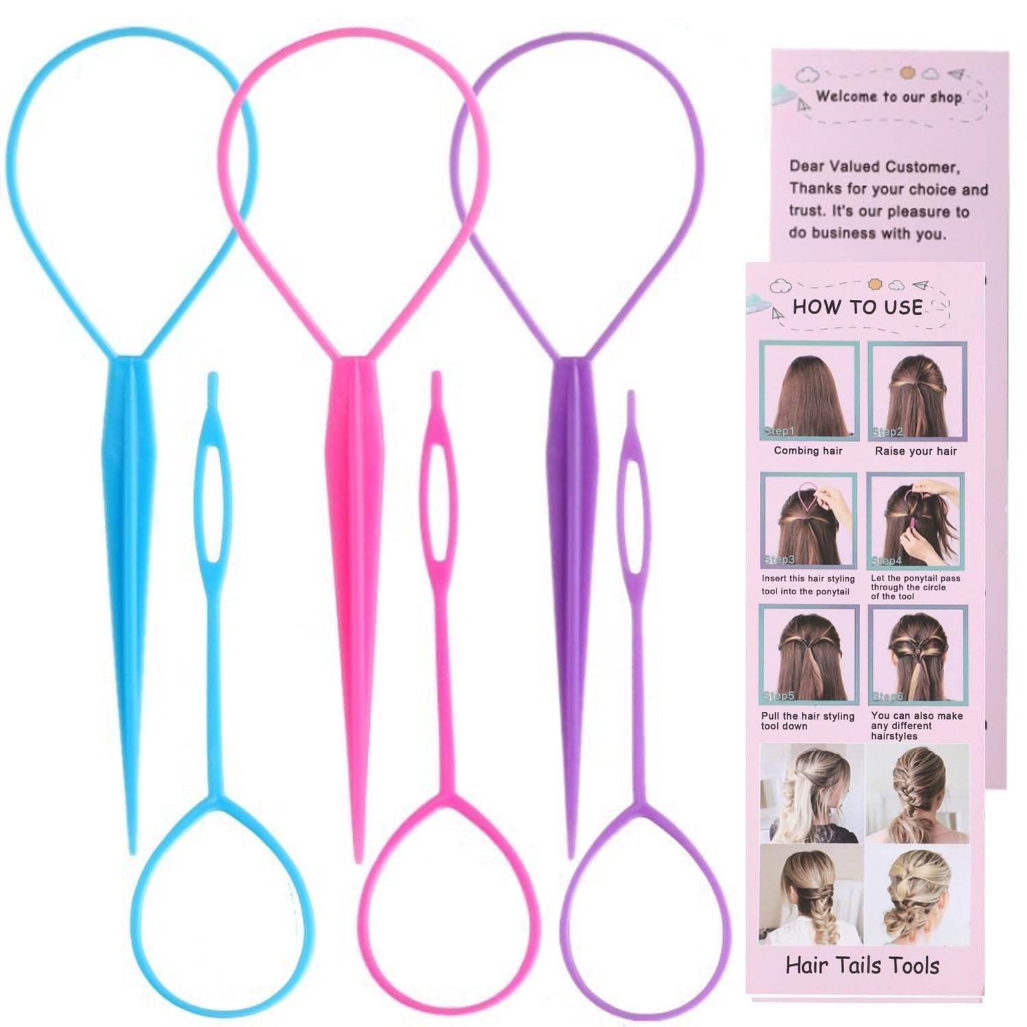6pcs Topsy Tail & Hair Loop Styling Tool Set, French Braid Ponytail Makers