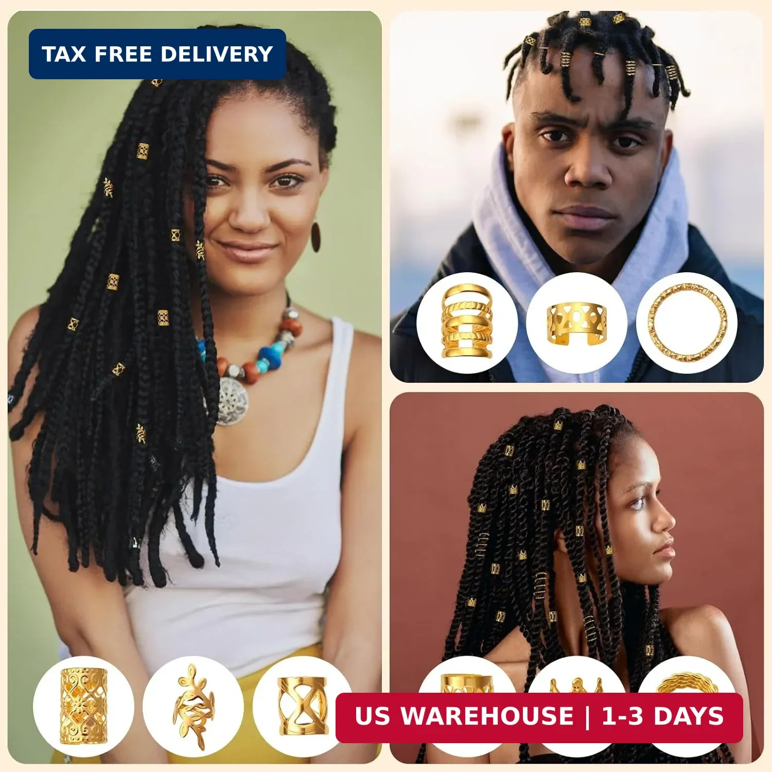220Pcs Hair Jewelry for Dreadlock, Metal Hair Charms for Women, Gold Bra