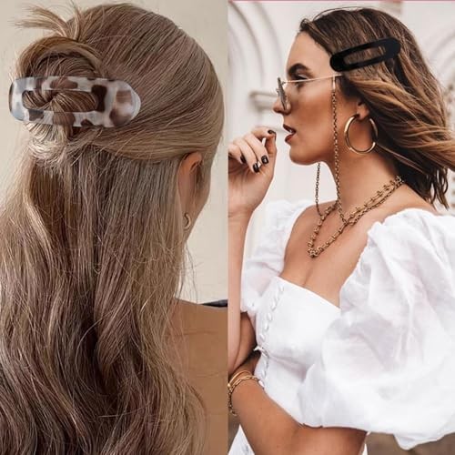 Flat Hair Clips for Women Girls, 2 Styles 8 Pcs Lay Flat Claw Tortoise Color