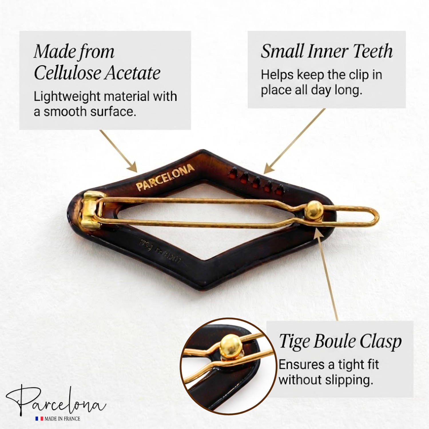 Parcelona Rhombus 2″ Small Tortoise Shell Hair Clip Tige Boule Barrette Womens
